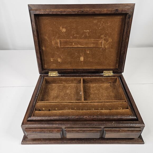 S. Sper Bijou Valet Leather Top Wooden Jewelry Box Crest Velvet Lined Interior - Picture 8 of 10